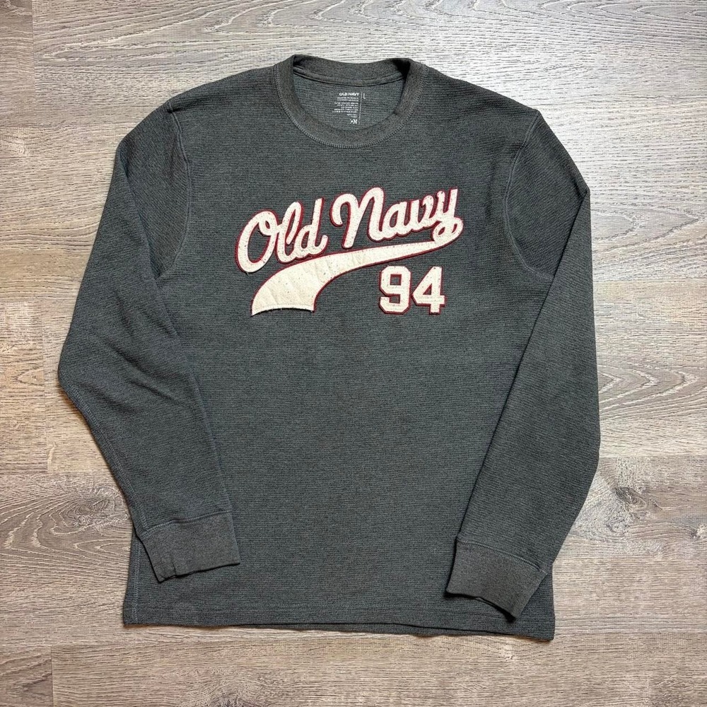 VTG Y2K Old Navy Embroidered Waffle Thermal Knit Long Sleeve Shirt Size Large